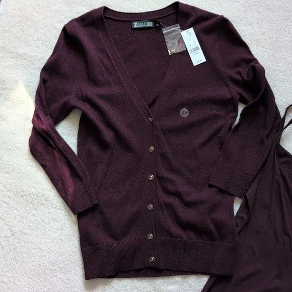 NWT New York & Company Burgundy Cardigan And Cami Set XS - Picture 2 of 5